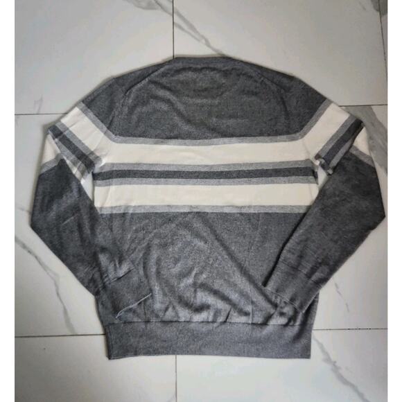 BANANA REPUBLIC Luxury Blend Silk Cashmere Striped Gray Crewneck Sweater M - Picture 2 of 8